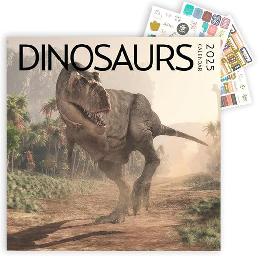 2025 Dinosaur Large Wall Calendar with Sticker Pack | Large 12" x 24" (Open) Wall Calendar 2025 | Gift for Dinosaur Lovers | Boys Wall Calendar