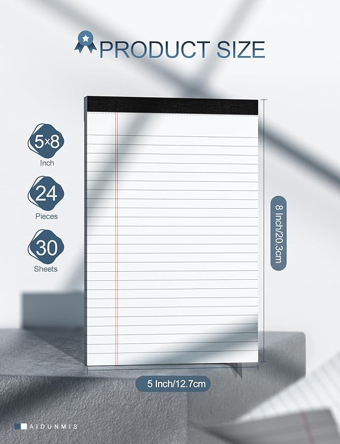 24 Pack Small Legal Pads 5x8 White Note Pads 5x8 College Ruled Paper Tablets for Office 80 GSM Paper Pads Narrow Ruled Legal Pad White Small Notepad 30 Sheets Writing Pad Lined Notepads for Office