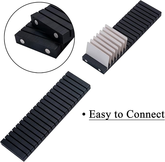 WILLOWDALE 4Pcs 12" Wood Name Badge Holder Organizer, Black Counter Card Holder Stand for Name Tag ID Badge Plastic Card Holder, Detachable Business Card Holder Display Tray for Desk Office Reception