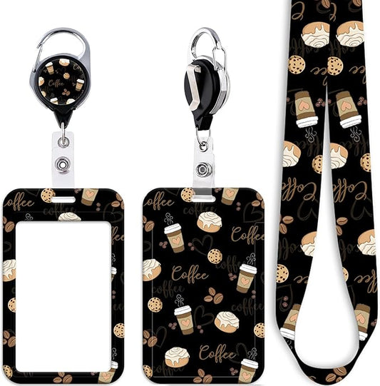 Black Work Badge Holder Lanyard with Retractable Badge Reel Clip Cute Lanyard for Keys ID Badge for Women Teens Girls Teachers School ID Card Holder(Coffee)