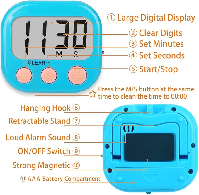 2 Pack Classroom Timers for Teachers Kids Large Magnetic Digital Timer Blue Pink