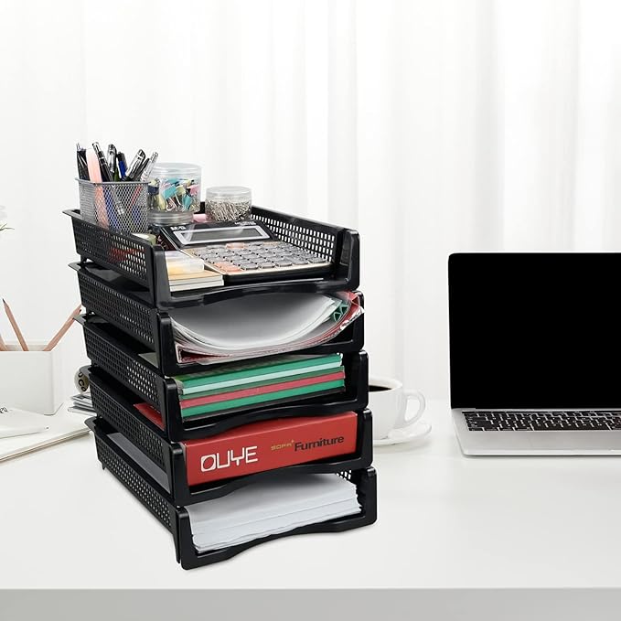 6 Layers Stackable Office Paper Tray, Plastic Stackable Letter Tray