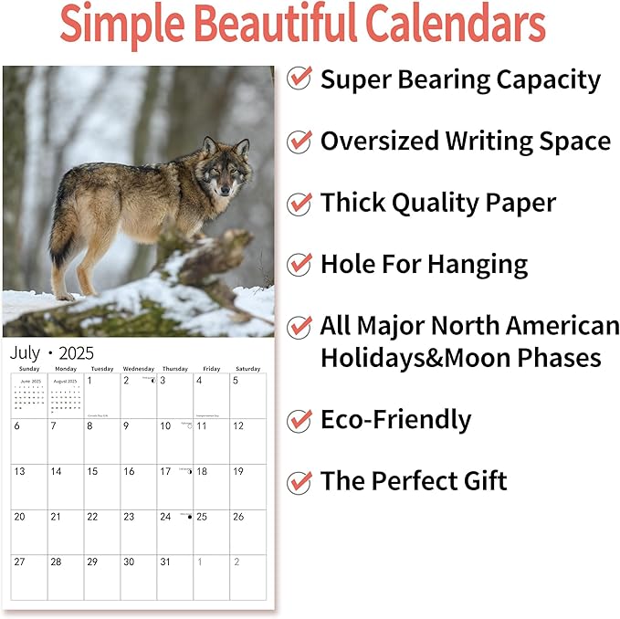 2025 Wall Calendar,Calendar 2025, November 2024 - December 2025, Wall Calendar Wolves, 12" x 24" Opened,Full Page Months Thick & Sturdy Paper for Calendar Organizing & Planning