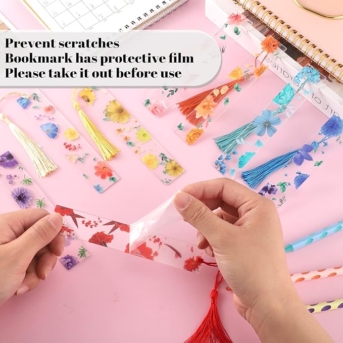 20 Pieces Flower Resin Bookmark Transparent Floral Bookmarks for Women Cute Bookmarks Flower Page Marker with Tassels Graduation Gifts for Women