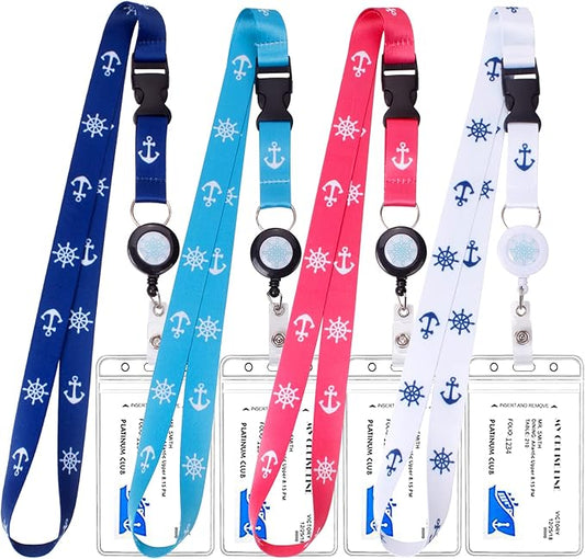 Retractable Waterproof Lanyard with ID Badge Reel Holder & Detachable Buckle for Ships Key Cards, Cruise Essentials & Must Have Accessories (4 Colors)