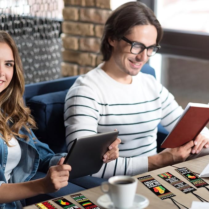 180 Pcs Black History Month Bookmarks Bulk 5.5 x 2'' Double Sided Inspirational Bookmarks African American Celebration Gifts with Ribbon for Women Men Black History Month Party Favors