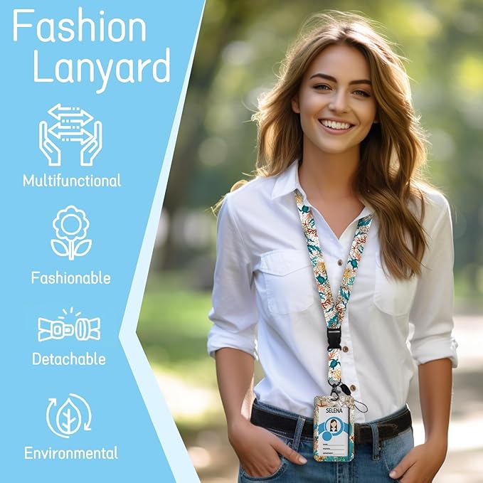 Lanyards for Id Badges, Badge Holder with Retractable Reel Clip, Sea Turtle Cute Card Name Tag Lanyard Vertical ID Card Protector Case for Women Nurse Nursing Doctor Teacher Student Kids