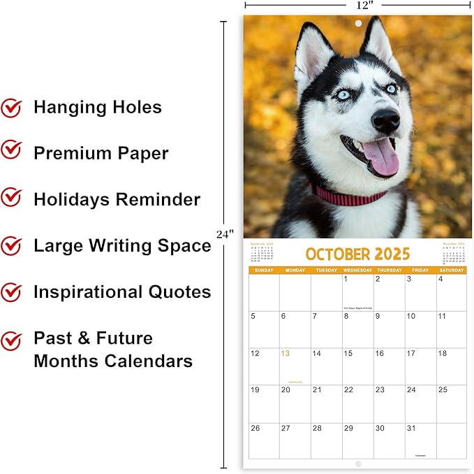 2025 Wall Calendar - Funny Dogs Wall Calendar 2025, 12" x 24" (Open), Cute Calendar 2025, Jan. 2025 - Dec. 2025, 12-Month Calendar, Thick Paper, Hanging Hole, Holidays, Unruled Blocks