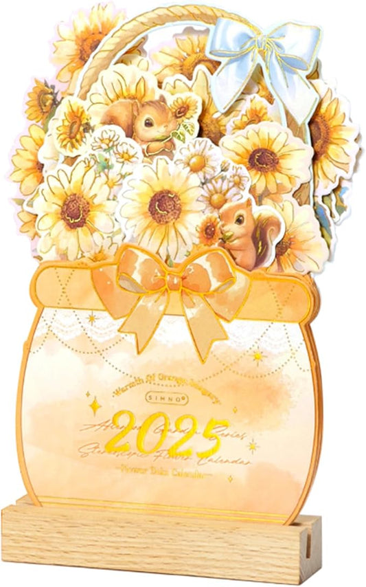 2025 Creative Desk Calendar Unique Flower Basket Shape Standing Monthly Calendar 8.5" x 6" - Sunflower