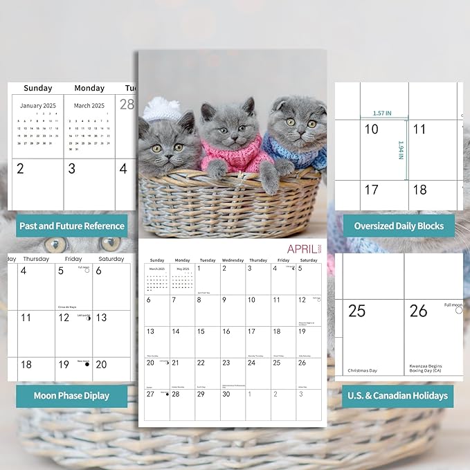 2025 Wall Calendar,Calendar 2025,Kittens Monthly Wall Calendar, 12" x 24" Open,Family Planner Calendar Jul.2024 - Dec.2025 Organizer with Cute kittens Images, for Kitty Cats Lovers