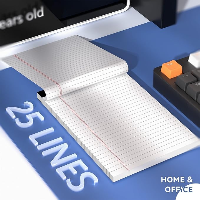 24 Pack of Legal Pad Writing Pads 5" x 8" Notepad 80gsm Recycled Paper Small Legal Pads 25 Lines Note Pads Perforated Legal Pads 720 Sheets Double-Sided Printing Printed Legal Pads for School,