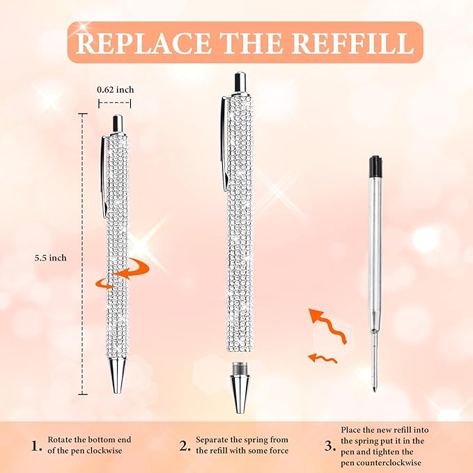 20Pcs Rhinestone Metal Ballpoint Pens Bling Pens Bulk Fancy Sparkly Crystal Diamond Pens Press Retractable Black Ink 0.7mm For Women Office Meeting Birthday Supplies Wedding Gifts