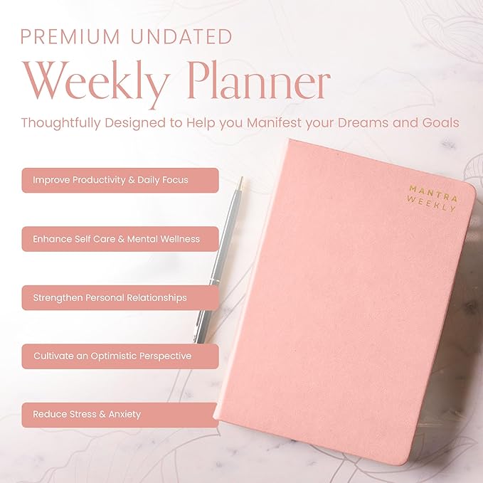 2025 Planner, Daily Journal & Gratitude Journal All-In-One with To Do List, Self Care Prompts & Habit Tracker - 7 x 10 - Pink