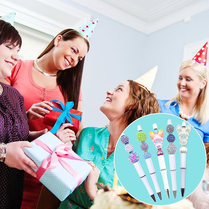 15 Pieces Beadable Pens - Beaded Pens Plastic Diy Black Ink Ballpoint Pens Bulk - Bead Pens Suitable For Teacher, Students, Office, School, Graduation Gift Supplies（White）