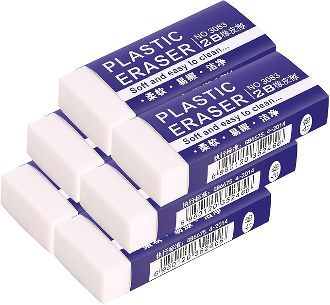 6 Pack Pencil Erasers, Large White Erasers for School, Art Erasers for Kids Drawing Bulk