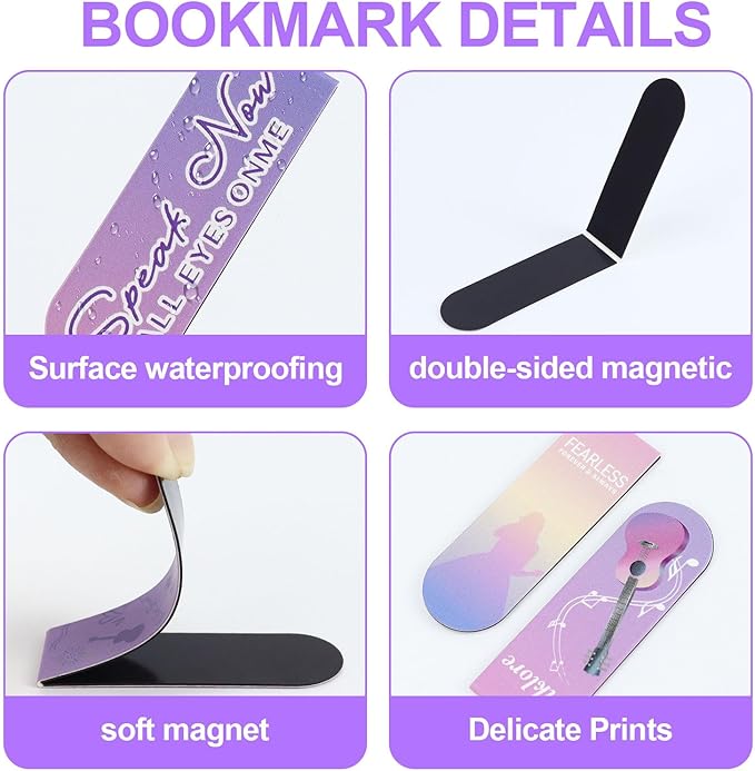 5Pcs Magnetic Bookmarks T-S Bookmarks Page Markers for Fans Readers, Women, Men, Book Lovers, Students Teachers, Funny Office Supplies Stationery Gifts Used in Office, School, Home (Purple)
