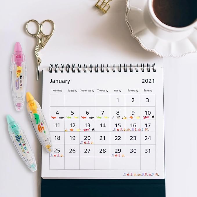 12pcs Decorative Tape Pen, Cute Animals Press Type Decorative Pen Tape Roller Pen DIY Creative Cartoon Correction Tape for Boy Girls Gift Teacher Class Rewards (12 Themes)