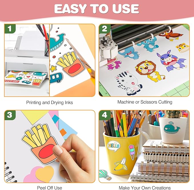 30 PCS Printable Vinyl Sticker Paper for inkjet printer & Laser Printer,Standard Letter Size 8.5"x11",Waterproof Sticker Paper Dries Quickly Vivid Colors,Matte White