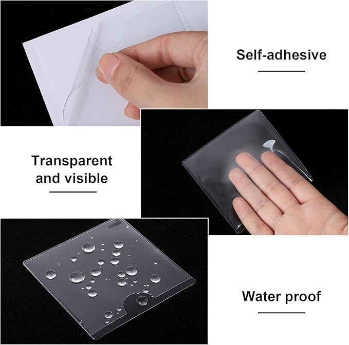 36 Pack Adhesive 3.5" x 3.5" Index Card Pockets with Top Open for Loading, Clear Plastic Labels Holders for Storage Bins Library Card Totes Shelves