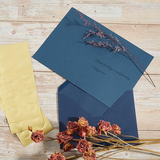 50 Pack Navy Blue A6 Envelopes with Cards 4x6 Thick Folded Cardstock and Gold Stickers for Greeting Cards, Wedding, Birthday, Invitations, Baby Showers (Navy Blue, 4x6)