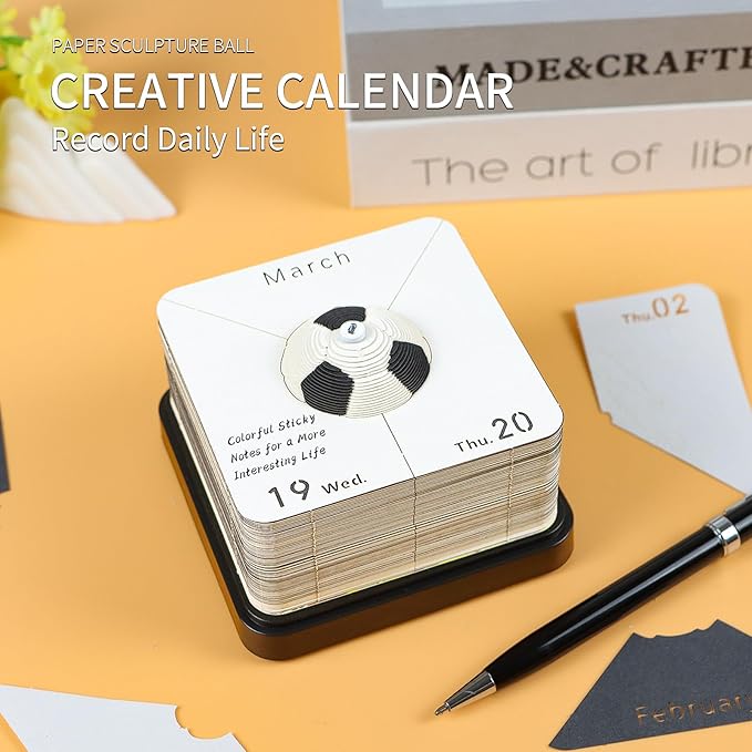 3D Art Calendar Memo Pad 2025,Creative Time Piece Calendar 2025 Desk Calendar,Football Tear Away Paper Carving Calendar 3D Memo Pad Art Notepad DIY Christmas Gift