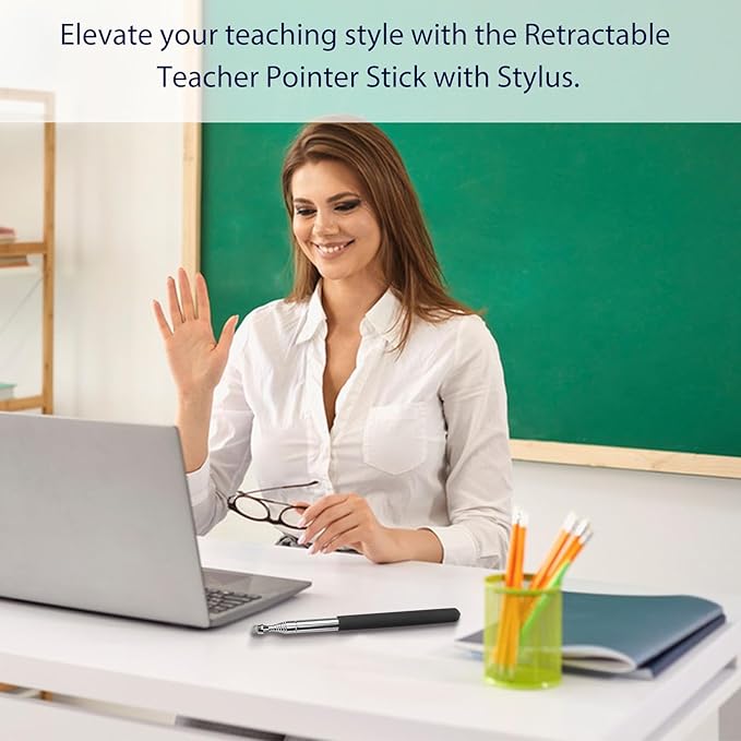 2 Pack Retractable Teacher Pointer 𝟑𝟗.𝟓'', Pointer Stick with 𝗦𝘁𝘆𝗹𝘂𝘀 Smooth Sensitive Tablet Pen Stylus Pen, Teacher Coach Presenter Pointer