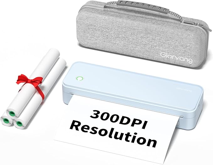 300DPI Portable Printer Wireless for Travel, Inkless Small Bluetooth Printers for Home Use, Compatible with Mobile Phone & Laptop, Support 8.5 x 11 Inch & A4 Thermal Printer Paper, Blue