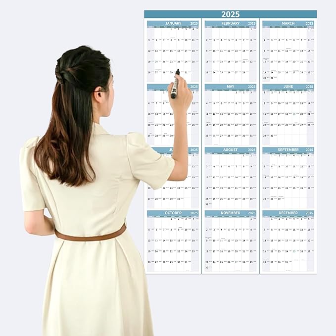 2025 Wall Calendar 34.8" x 22.8" Large Vertical Yearly Wall Hanging Calenda with Julian Date Thick Paper Calendar 12 Month Annual Wall Planner for Wall Office Fridge(Light Blue)