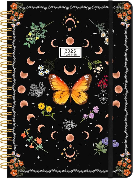 2025 Planner Weekly & Monthly Agenda Book, Daily Planner Hardcover, 2025 To Do List Notebook with Monthly Tabs, Pocket, Spiral Bound, Elastic Closure, Thick Paper(7.5 * 10.2) Butterfly