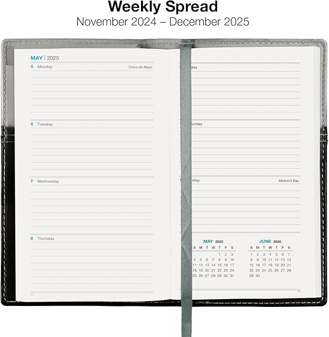 2025 Pocket Planner/Pocket Calendar and Pen, 3.5"x6": Includes 14 Months (November 2024 - December 2025) / 2025 Weekly Planner/Weekly Agenda/Monthly Calendar Organizer (Gray/Black)