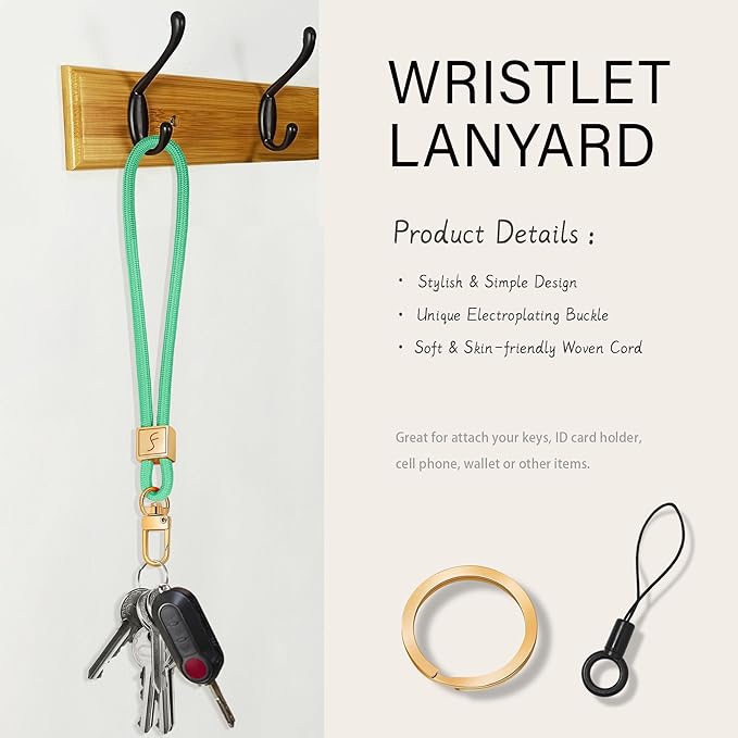 Fishent Keychain Wristlet lanyard, Cute Key Chain Holder, Upgraded Woven Wrist Lanyard for Keys, Wristlet Strap Keychain for Women Men Car Keys ID Badges Card Wallet Phone (Lake Blue)