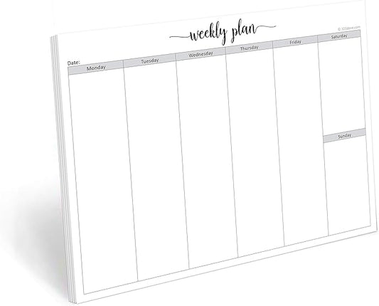 321Done Weekly Planning Notepad - 50 Sheets (8.5" x 11") - Landscape Days of Week Blank Horizontal Desk Planning Pad, Large Letter-Size - Made in USA - Simple Script
