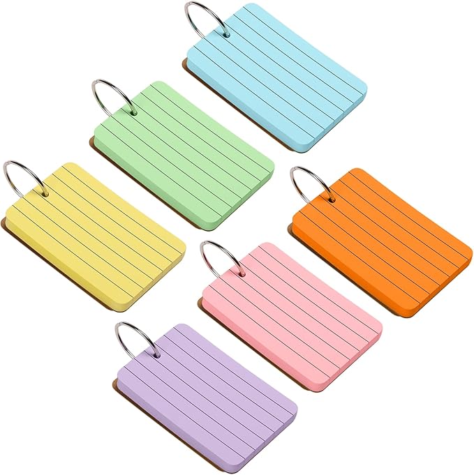 300Pcs Colored Index Cards with Ring, Goefun Ruled Notecards, 6 Color 2.2x3.5 Flashcards for Studying, Vocabulary Cards, Memos, Bookmark, To Do List