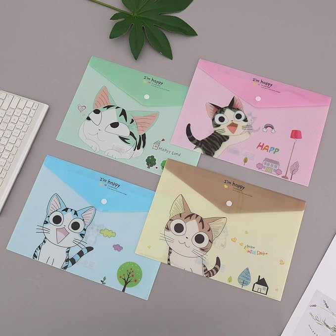 12pcs Letter A4 Paper Document Bag with Snap Button Closure Poly Booklet File Folder Pockets Organizer for School Office Supplies Cross Stitch Organizing Storage Stationery Tools