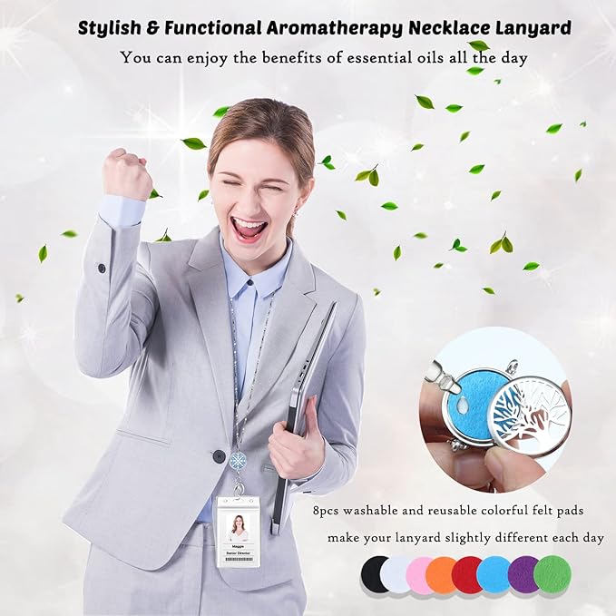 Lanyards for ID Badges Keys Women Cute Teacher Lanyard ID Holder Necklace Silver Chain Fashion Strong Keychain Diffuser Office School Work Jewelry Nurse Teacher Appreciation Gifts Mandala