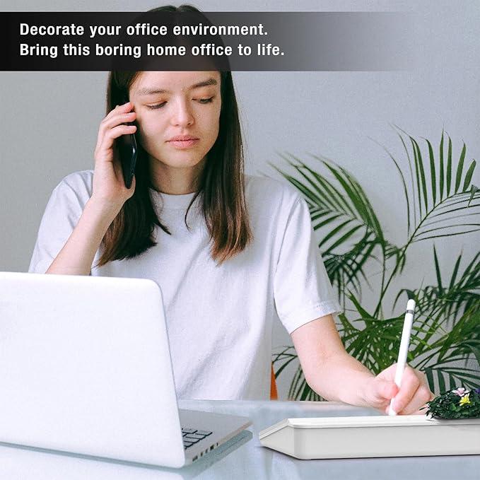 TOWON Small Desktop Whiteboard with Artificial Potted Plant & Nano Incense Stone Aromatic, Dry Erase Board for Desk Notes, Desktop Whiteboard Notepad Dry Erase with Organizer for Home Office Décor