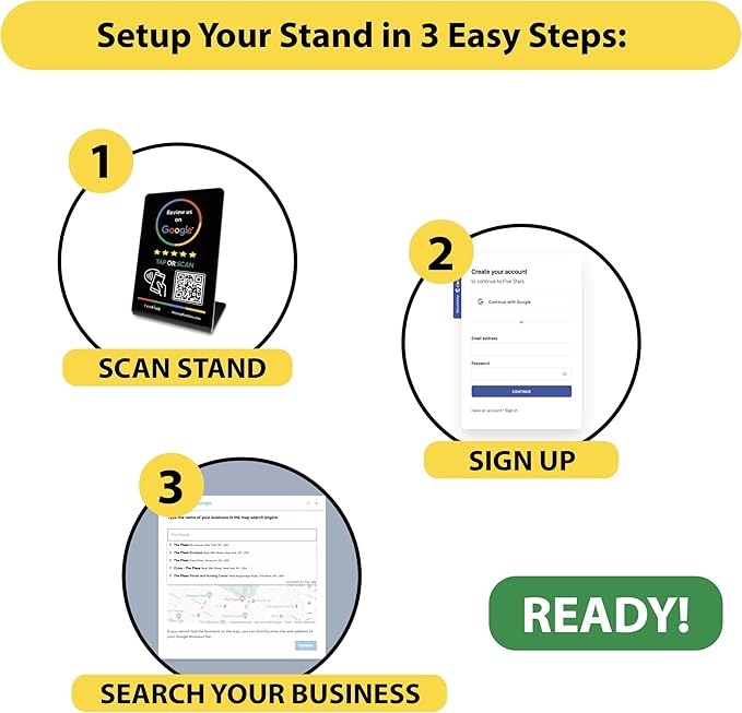 Tap Google Review Stands (3-Pack) Tap for Instant Reviews - All Phones Compatible - Reusable Smart Tap NFC & QR - Boost Business Reviews Zappy Fast - Powered (White, 3 Stands)