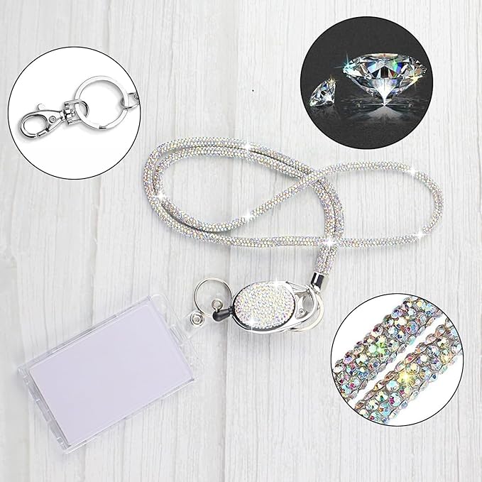 VIQWYIC Retractable ID Badge Holder with Bling Neck Strap Lanyard, Bling Badge Reel with Clear Card Holder for Office Worker Teacher Doctor (Colored)