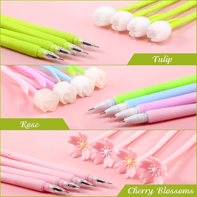 18 Pieces Color Changing Flower Pens Colorful Gel Ink Ballpoint Rose Pens for School Home Office Presents