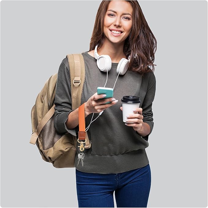 Fishent Stretchy Wristlet Keychain,Braided Cute Wrist Lanyards for Keys, Key Chain Holder for Women Men, Wrist Strap Keychain for Car Keys Phone Camera Wallet ID Badges Card (Orange)