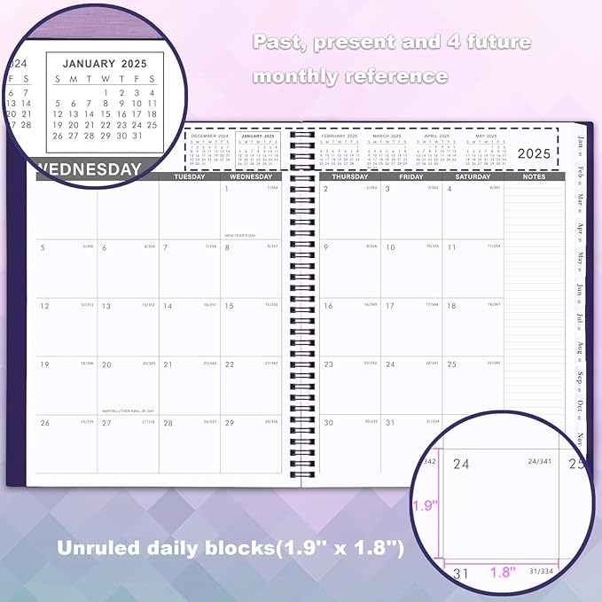 2025 Monthly Planner - Monthly Planner/Calendar 2025, JAN. 2025 - DEC. 2025, 9'' x 11'', 12-Months Planner with Monthly Tabs - Purple