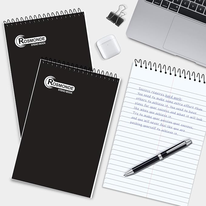 12 Pack Spiral Steno Pads, 6 x 9, Gregg Rule, Black Steno Pad, Long Lasting - 80 Sheets (160 Pages), Top Spiral Notebook, Bulk Steno Notebook for Business, Top Spiral Steno Book for Office