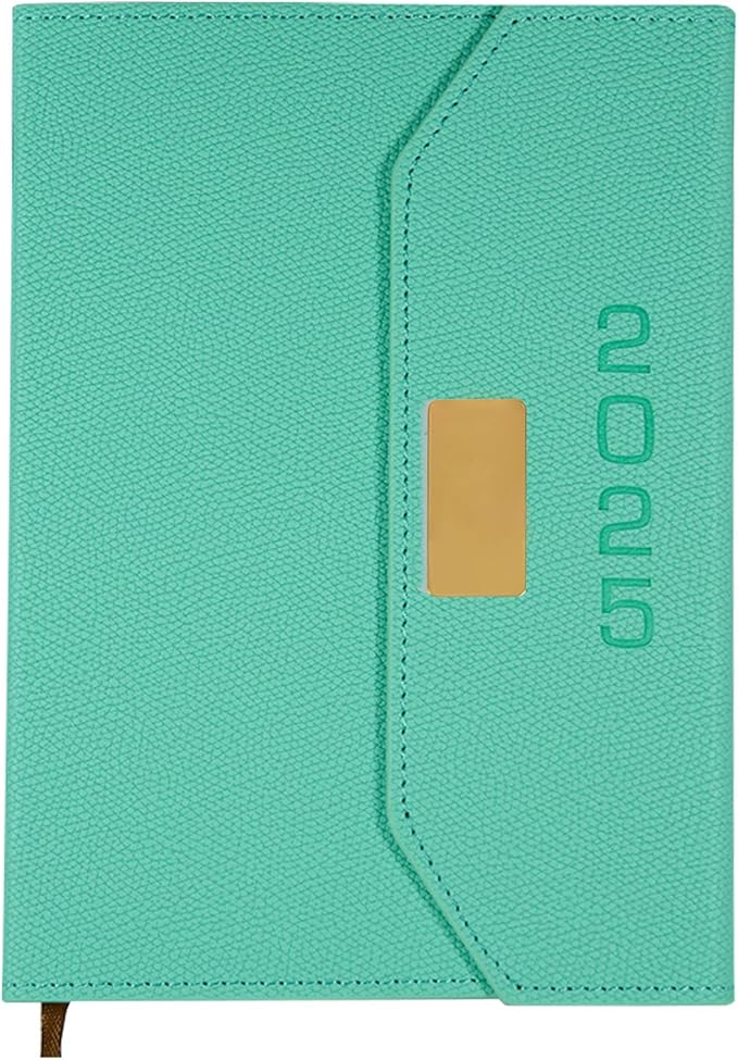 2025 Daily Monthly Planner - Calendar, January - December 2025, 100GSM Thick Paper, Leather Cover, Planner with Hourly Schedule,6.1" x 8.2", Daily Inside Page - Monthly Inside Page, Pen Holder, Bookmarks (lake green)