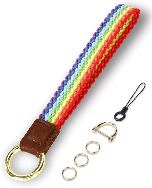 Key Chain, Stretchy Keychain Wristlet, Cute Wrist Lanyard Strap for Car Keys with D Ring for Women Men (Fish - Rainbow)