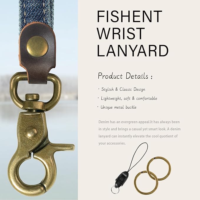Fishent Denim Wristlet Keychain for Women Men, Cute Key Chain, Wrist Lanyards for Car Keys ID Badge Wallet Card Holder