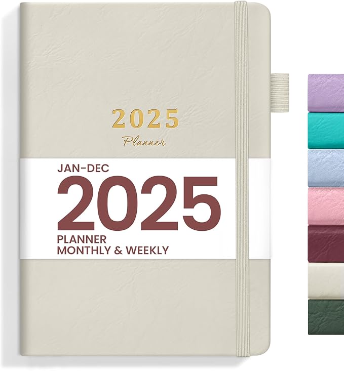 2025 Planner - Weekly and Monthly Planner, January 2025 to December 2025, Hardcover 2025 Calendar Planner Book, Inner Pocket, Perfect for Office Home School Supplies - A5 (5.8" x 8.4"), Grey Beige