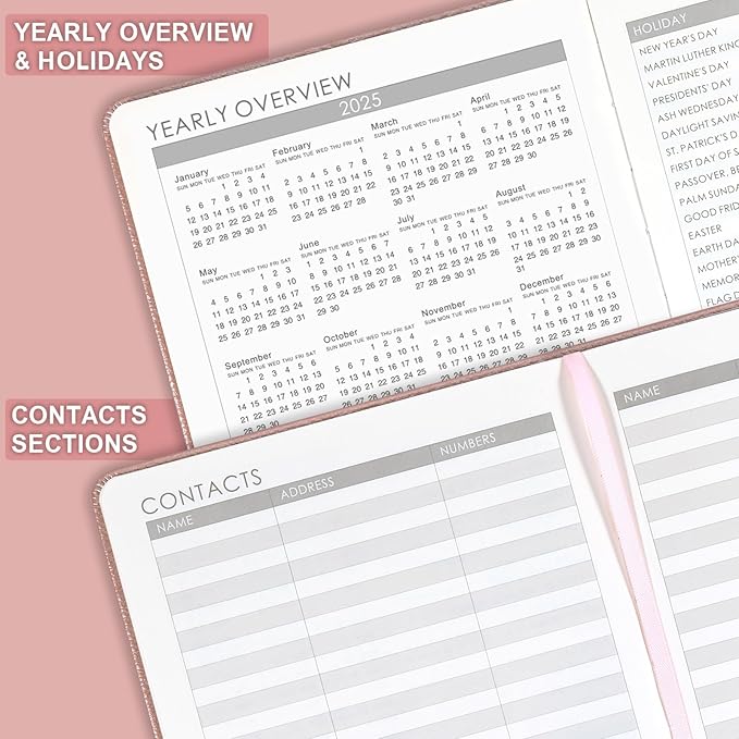 2025 Planner - 2025 Planner Weekly and Monthly, 5.75" x 8.25", Jan. 2025 - Dec. 2025, Saffiano Leather with Thick Paper, Back Pocket with 40 Notes Pages - Rose Gold