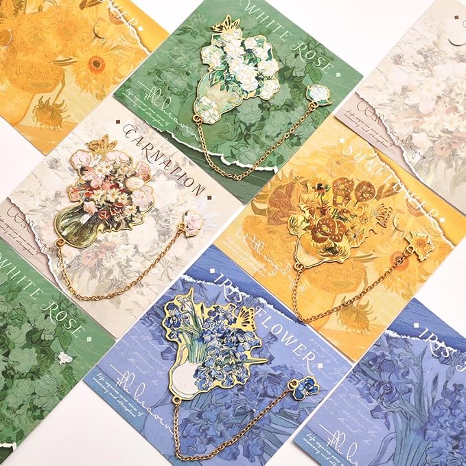 4 Pieces Metal Bookmarks with Tassel, Golden Hollow Bookmark Monet Van Gogh Oil Painting Theme Book Mark Bookmarks for Book Lovers Writers Readers Children Teens for Women