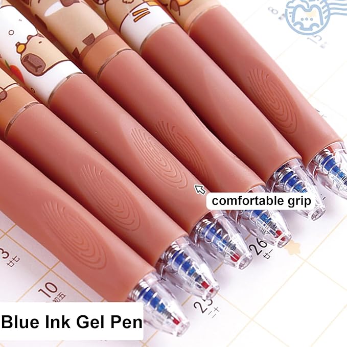 6 Pcs Erasable Gel Pens Capybara Erasable Retractable Cute Pens Cartoon Capybara Pens 0.5mm Blue Ink Pen Office School Pens Women Girls Boys Pens (Blue Ink-Capybara)