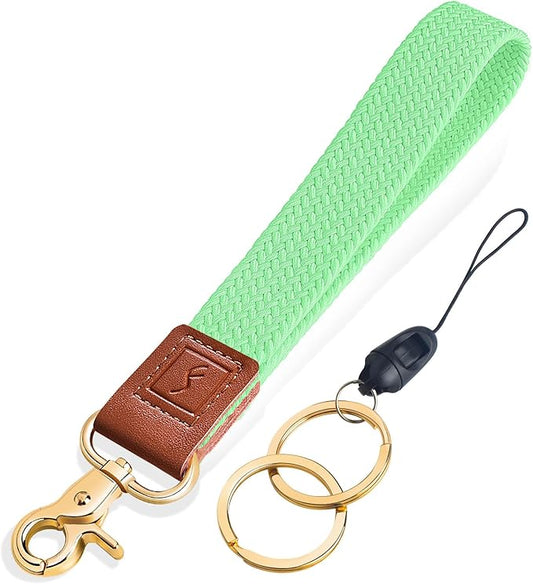 Fishent Stretchy Wristlet Keychain,Braided Cute Wrist Lanyards for Keys, Key Chain Holder for Women Men, Wrist Strap Keychain for Car Keys Phone Camera Wallet ID Badges Card (Pistachio)